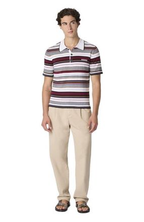 Missoni Striped Cotton Polo Shirt With Embroidered Logo Lettering in Red Multi at Nordstrom, Size 54 It