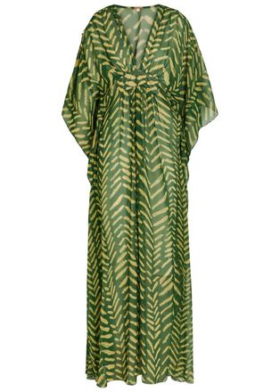 Johanna Ortiz Secret Garden Patterned Georgette Maxi Kaftan Dress - Green - 10 (UK14 / L)