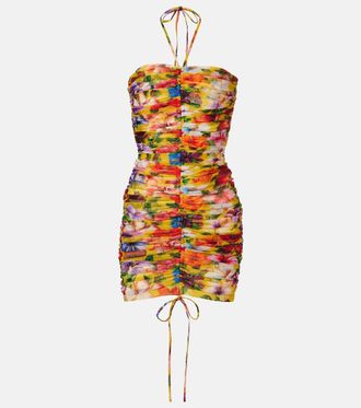 Dolce & Gabbana Ruched floral halterneck minidress