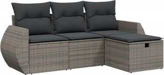 vidaXL Set De Sof&aacute;s De Jard&iacute;n 4 Pzas Y Cojines Rat&aacute;n Sint&eacute;tico Gris Vidaxl