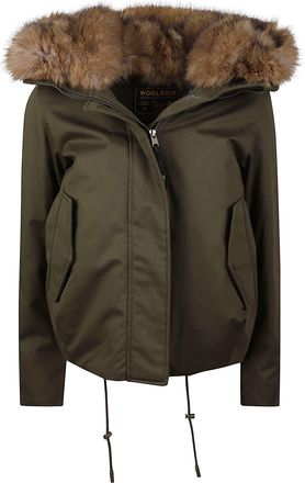 Woolrich Green Faux Fur Short Cotton Parka