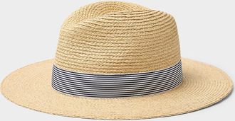 Simons Womens Striped band raffia Fedora Hat Exclusive collection from Italy