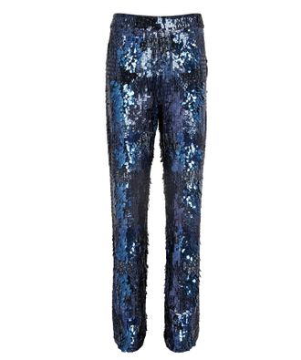 Sally Lapointe Navy Sequin Tapered Pleated Trousers Size S