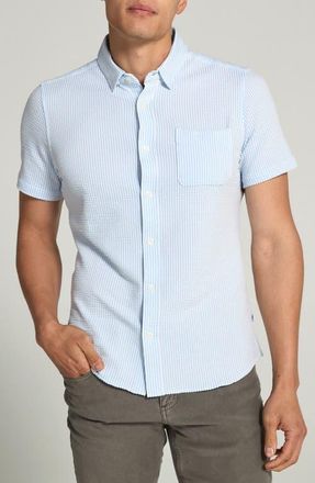 7 Diamonds Keaton Stripe Seersucker Short Sleeve Button-Up Shirt in Blue at Nordstrom, Size Xx-Large
