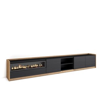 Skraut Home Skraut Home - Mueble Tv, Televisi&oacute;n, 310x37x50cm, Para Tv Hasta 80, Chimenea El&eacute;ctrica, Negro Y Roble