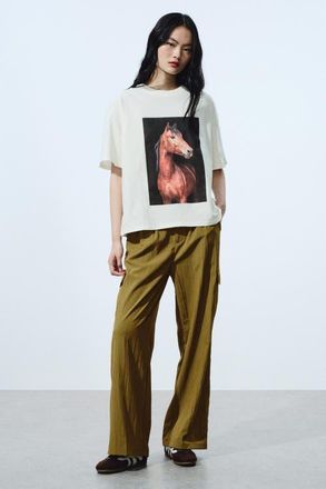 H&M Wide Cargo Trousers in Golden Olive at Nordstrom, Size 10