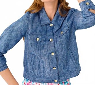 Lilly Pulitzer Seaspray Linen Jacket In Starlight Navy X Resort White