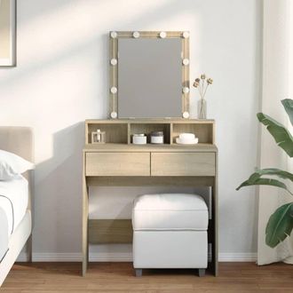 Berkfield Home Dressing Table with LED Sonoma Oak 80x41x144.5 cm in Brown