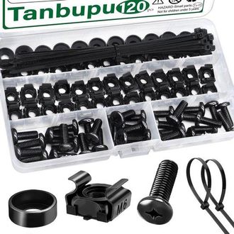 OEM Tornillos Para Rack, M6, Caja De 120 Unidades, Rack Cincado Negro, Montaje En Jaula, Tuercas, Tornillos + Arandelas, Tornillos De Corona