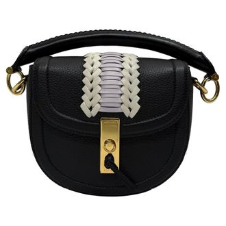 Altuzarra Mini Ghianda Embroidered Top Handle Bag in Black Leather
