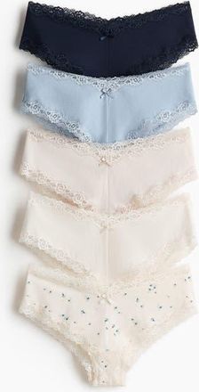 H&M 5-pack cotton and lace hipster briefs in Navy Blue/floral at Nordstrom, Size Xx-Large