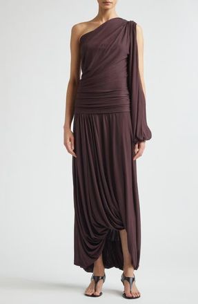 Proenza Schouler Gabri One-Shoulder Gauzy Pleated Jersey Gown in Aubergine at Nordstrom, Size 8