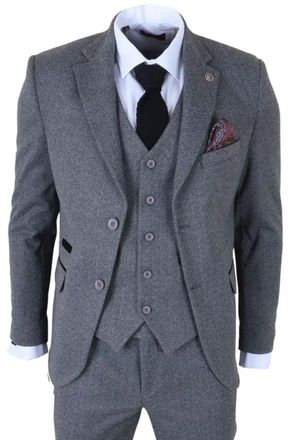 TruClothing IM41 3 Piece Suit Wool Blend Tweed Herringbone Formal