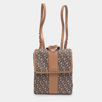 DKNY Dkny Beige Signature Canvas And Leather Backpack