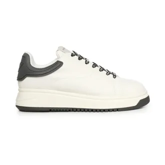 Emporio Armani Sneakers, male, White, Size: 12 US Leather sneakers with rubber back knurled sole