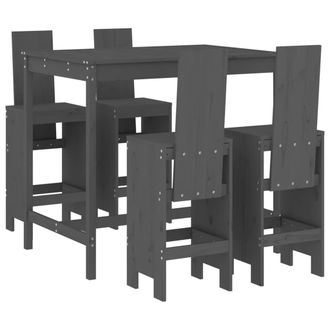vidaXL Set De Mesa Y Taburetes Altos Jard&iacute;n 5 Piezas Madera Pino Gris Vidaxl
