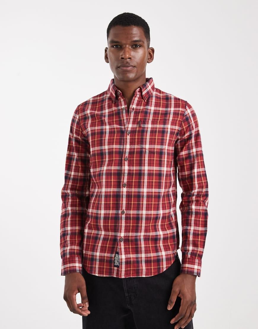Chemise Superdry Homme - Manches Longues - Coton - Taille XL (étiquette XXL Asia) - Bordeaux