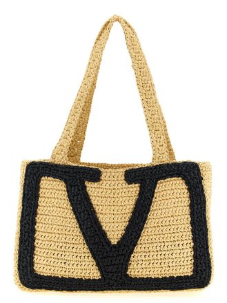 Valentino Garavani Natural/Black Viva Superstar Medium Tote