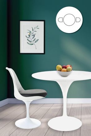 Fusion Living Tulip Set - White Medium Circular Table & Two Chairs with PU Cushion in Black