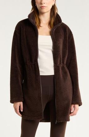 Zella Faux Shearling Longline Jacket in Brown Mole at Nordstrom Rack, Size X-Small