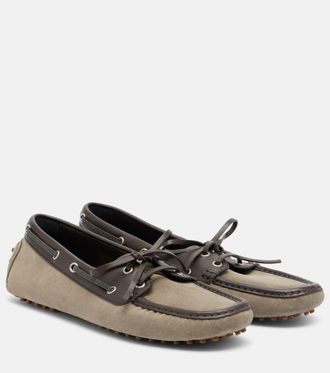 Brunello Cucinelli Monili leather-trimmed suede boat shoes