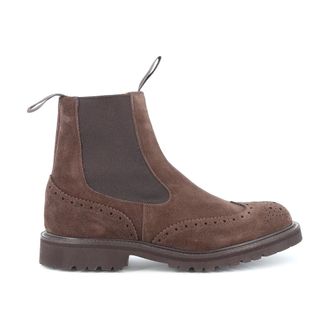 Trickers Chelsea Boots, male, Brown, Size: 11 1/2 US Brown Suede Chelsea Boot with Brogue Detail