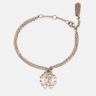 Roberto Cavalli Gold Tone Metal Logo Charm Bracelet