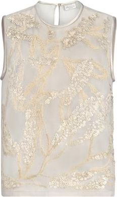 Brunello Cucinelli Top with dazzling seabed embroidery in Beige at Nordstrom, Size 4X-Large Eu