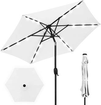 Best Choice Products 7.5ft Outdoor Solar Patio Umbrella for Deck, Pool w/ Tilt, Crank, LED Lights