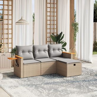 vidaXL Juego De Sof&aacute;s Jard&iacute;n Con Cojines Beige Mezcla 4 Pzas Rat&aacute;n Pe Vidaxl