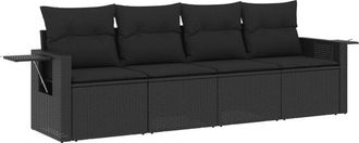 vidaXL Juego De Sof&aacute;s Jard&iacute;n 4 Pzas Con Cojines Rat&aacute;n Sint&eacute;tico Negro Vidaxl