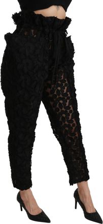 Dolce & Gabbana Womens Black Floral Lace Tapered High Waist Pants Polyester