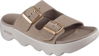 Skechers Womens On-The-Go Massage Fit Revive Double Buckle Slide Sandals, Dark taupe, 35 EU