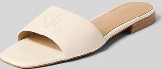 Lauren Ralph Lauren Slides aus Leder mit Logo-Detail Modell EVERLEY in Offwhite, Gr&ouml;&szlig;e 41