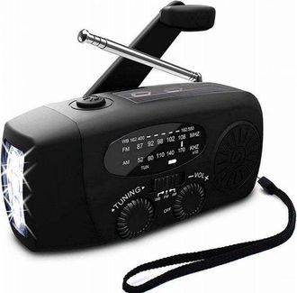 OEM Radio Port&aacute;til De Emergencia - Bater&iacute;a Externa De 2000 Mah - Linterna - Carga Solar - Kit De Emergencia - Pl&aacute;stico - Negro