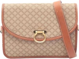 Celine Pre-owned Vintage Canvas Shoulder Bag - Dames - Vintage Schoudertas - Beige - ONE Size - Leer - Vintage