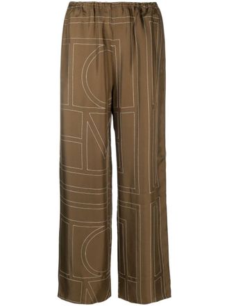 Toteme monogram-print silk straight-leg trousers - women - Silk - 32 - Green