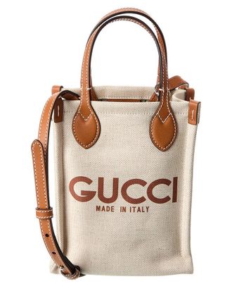Gucci Logo Mini Canvas & Leather Tote