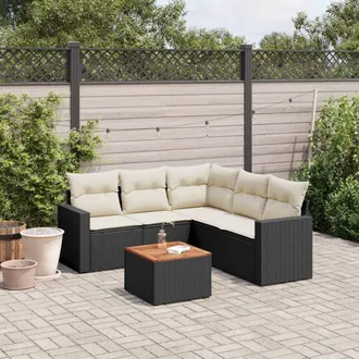 vidaXL Vidaxl - Set De Sof&aacute;s De Jard&iacute;n 6 Piezas Y Cojines Rat&aacute;n Sint&eacute;tico Negro
