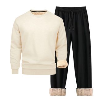 Generic Winter Underwear Man Fleece Lined Base Layer Round Neck Undershirt Warm Cosy Underwear Thickened Padded Long Sleeved Top Elasticated Waist Drawstring 