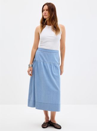 Contemporaine Womens Two-tiered light denim skirt