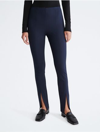 Calvin Klein Womens Open Slit Ponte Skinny Pants - Blue - XS