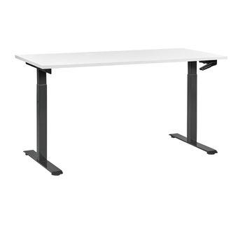 Beliani Escritorio De Altura Regulable Manualmente Oficina Moderna Patas Cuadradas 160 X 72 Cm Tablero Blanco Soporte De Acero Negro Destines
