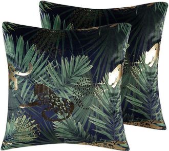 Beliani Beliani - Conjunto De 2 Cojines Decorativos De Terciopelo Verde Con Hoja De Palma 45 X 45 Cm Patr&oacute;n Floral Decoraci&oacute;n Retro Bellerose
