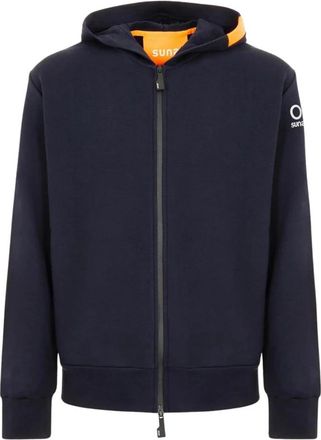 Suns Hoodie met ritssluiting en oranje detail - Heren - Vesten met rits - Blauw - 2XL - Katoen - Hoodies & sweatvesten