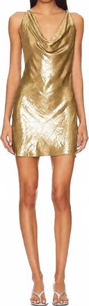 My Beachy Side Draped Cowl Neck Mini Dress In Gold Shimmer