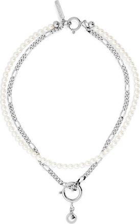 Justine Clenquet Jip Faux Pearl Layered Necklace in Palladium at Nordstrom