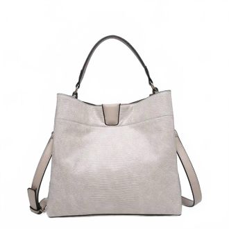 Jen & Co. Womens Tati Lizard Monogrammable Satchel Bag In Pearl