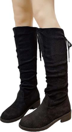 Generic Knee High Boots for Women 2025,Sweater Knitted Cuff Fashion Side Zip Buckles Winter Boot Chunky Heel Round Toe Comfortable Walking Hiking Booties Outd