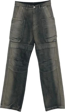 Rick Owens Jeans, Heren, Grijs, W33, Katoen, Grijze Straight Leg Jeans met Meerdere Zakken